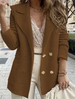Women's Blazer Breathable Comfortable Pocket Casual Plain Office Street Casual Daily Wear Double Breasted Regular Turndown Regular Fit Long Sleeve Outerwear Black White Pink Summer Women Blazers & Suits