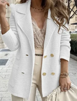 Women's Blazer Breathable Comfortable Pocket Casual Plain Office Street Casual Daily Wear Double Breasted Regular Turndown Regular Fit Long Sleeve Outerwear Black White Pink Summer Women Blazers & Suits