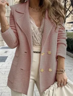 Women's Blazer Breathable Comfortable Pocket Casual Plain Office Street Casual Daily Wear Double Breasted Regular Turndown Regular Fit Long Sleeve Outerwear Black White Pink Summer Women Blazers & Suits
