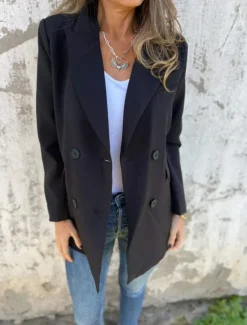 Clearance Women's Blazer Breathable Comfortable Pocket Casual Plain Office Street Casual Daily Wear Double Breasted Regular Peaked Lapel Regular Fit Long Sleeve Outerwear Black White Red Summer Women Blazers & Suits