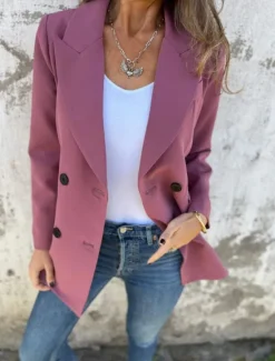 Clearance Women's Blazer Breathable Comfortable Pocket Casual Plain Office Street Casual Daily Wear Double Breasted Regular Peaked Lapel Regular Fit Long Sleeve Outerwear Black White Red Summer Women Blazers & Suits