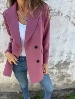 Clearance Women's Blazer Breathable Comfortable Pocket Casual Plain Office Street Casual Daily Wear Double Breasted Regular Peaked Lapel Regular Fit Long Sleeve Outerwear Black White Red Summer Women Blazers & Suits