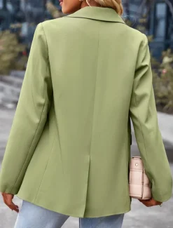 Hot Women's Blazer Breathable Comfortable Pocket Casual Plain Office Street Casual Daily Wear Single Breasted Regular Turndown Regular Fit Long Sleeve Outerwear Black White Green Summer Women Blazers & Suits