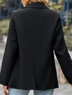 Hot Women's Blazer Breathable Comfortable Pocket Casual Plain Office Street Casual Daily Wear Single Breasted Regular Turndown Regular Fit Long Sleeve Outerwear Black White Green Summer Women Blazers & Suits