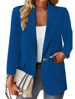 Clearance Women's Blazer Breathable Comfortable Buttons Pocket Casual Plain Office Street Casual Daily Wear Single Breasted Regular Turndown Regular Fit Long Sleeve Outerwear Black White Red Summer Women Blazers & Suits