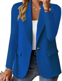 Clearance Women's Blazer Breathable Comfortable Buttons Pocket Casual Plain Office Street Casual Daily Wear Single Breasted Regular Turndown Regular Fit Long Sleeve Outerwear Black White Red Summer Women Blazers & Suits
