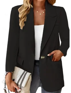 Clearance Women's Blazer Breathable Comfortable Buttons Pocket Casual Plain Office Street Casual Daily Wear Single Breasted Regular Turndown Regular Fit Long Sleeve Outerwear Black White Red Summer Women Blazers & Suits