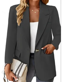 Clearance Women's Blazer Breathable Comfortable Buttons Pocket Casual Plain Office Street Casual Daily Wear Single Breasted Regular Turndown Regular Fit Long Sleeve Outerwear Black White Red Summer Women Blazers & Suits