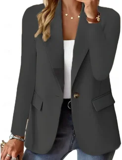 Clearance Women's Blazer Breathable Comfortable Buttons Pocket Casual Plain Office Street Casual Daily Wear Single Breasted Regular Turndown Regular Fit Long Sleeve Outerwear Black White Red Summer Women Blazers & Suits