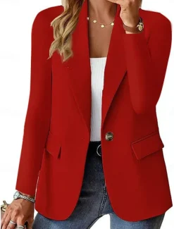 Clearance Women's Blazer Breathable Comfortable Buttons Pocket Casual Plain Office Street Casual Daily Wear Single Breasted Regular Turndown Regular Fit Long Sleeve Outerwear Black White Red Summer Women Blazers & Suits