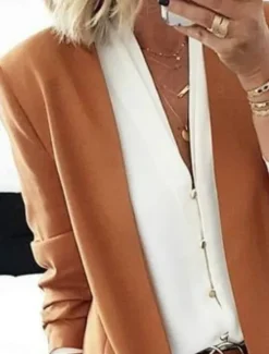 Women's Blazer Breathable Comfortable Pocket Casual Plain Work Street Daily Wear Open Front Regular V Neck Regular Fit Long Sleeve Outerwear Pink Brown Summer Spring Women Blazers & Suits
