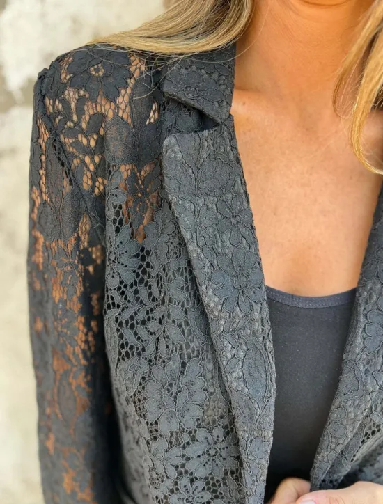 Outlet Women's Blazer Breathable Comfortable Lace Patchwork Casual Plain Office Street Casual Daily Wear Open Front Regular Turndown Regular Fit Long Sleeve Outerwear Black White Summer Women Blazers & Suits
