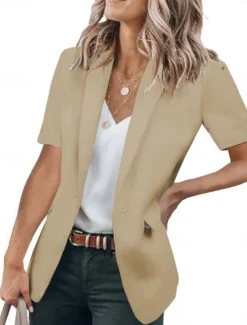 New Women's Blazer Breathable Comfortable Ruffle Casual Plain Work Daily Wear Open Front Regular Turndown Regular Fit Short Sleeves Outerwear Black White Red Summer Women Blazers & Suits