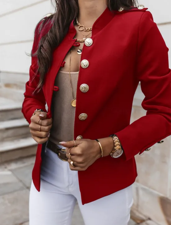 Outlet Women's Blazer Breathable Comfortable Pocket Casual Plain Office Street Casual Daily Wear Single Breasted Short Stand Collar Regular Fit Long Sleeve Outerwear Black White Wine Summer Women Blazers & Suits