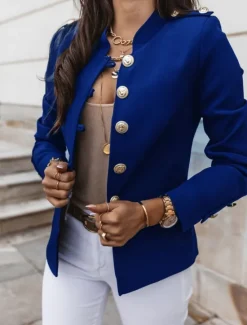 Outlet Women's Blazer Breathable Comfortable Pocket Casual Plain Office Street Casual Daily Wear Single Breasted Short Stand Collar Regular Fit Long Sleeve Outerwear Black White Wine Summer Women Blazers & Suits