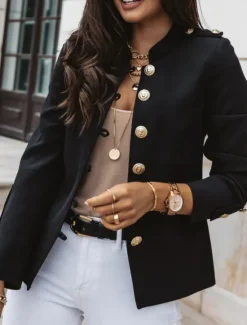 Outlet Women's Blazer Breathable Comfortable Pocket Casual Plain Office Street Casual Daily Wear Single Breasted Short Stand Collar Regular Fit Long Sleeve Outerwear Black White Wine Summer Women Blazers & Suits