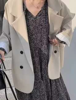 Online Women's Blazer Breathable Comfortable Patchwork Pocket Daily Modern Solid Color Work Casual Daily Regular Turndown Regular Fit Long Sleeve Outerwear Black Ivory Brown Fall Winter Women Blazers & Suits