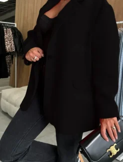 Outlet Women's Blazer Button Plain Comfortable Fashion Regular Fit Outerwear Long Sleeve Winter Black S Women Blazers & Suits