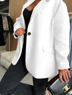 Outlet Women's Blazer Button Plain Comfortable Fashion Regular Fit Outerwear Long Sleeve Winter Black S Women Blazers & Suits