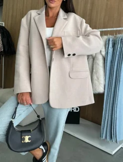Outlet Women's Blazer Button Plain Comfortable Fashion Regular Fit Outerwear Long Sleeve Winter Black S Women Blazers & Suits