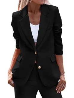Sale Women's Blazer Button Solid Color Casual / Daily Simple Regular Fit Outerwear Long Sleeve Winter Black S Women Blazers & Suits