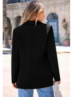 Sale Women's Blazer Button Solid Color Casual / Daily Simple Regular Fit Outerwear Long Sleeve Winter Black S Women Blazers & Suits