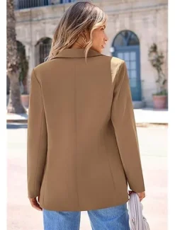 Sale Women's Blazer Button Solid Color Casual / Daily Simple Regular Fit Outerwear Long Sleeve Winter Black S Women Blazers & Suits