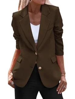Sale Women's Blazer Button Solid Color Casual / Daily Simple Regular Fit Outerwear Long Sleeve Winter Black S Women Blazers & Suits