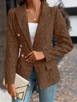 Outlet Women's Blazer Button Solid Color Comfortable Stylish Regular Fit Outerwear Long Sleeve Winter Black S Women Blazers & Suits