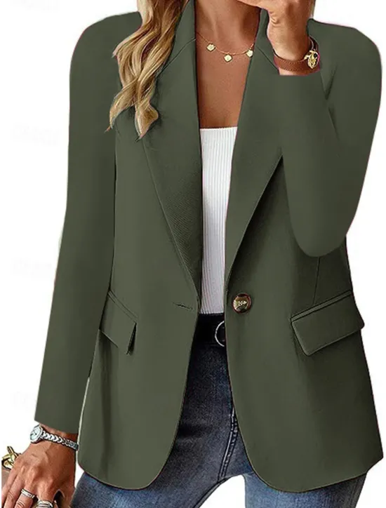 Sale Women's Blazer Button Solid Color Casual / Daily Stylish Regular Fit Outerwear Long Sleeve Winter ArmyGreen S Women Blazers & Suits