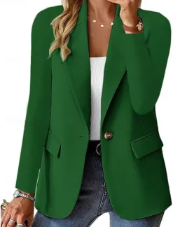 Sale Women's Blazer Button Solid Color Casual / Daily Stylish Regular Fit Outerwear Long Sleeve Winter ArmyGreen S Women Blazers & Suits