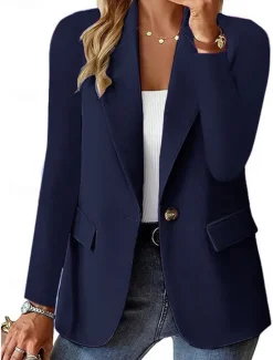 Sale Women's Blazer Button Solid Color Casual / Daily Stylish Regular Fit Outerwear Long Sleeve Winter ArmyGreen S Women Blazers & Suits
