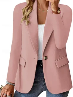 Sale Women's Blazer Button Solid Color Casual / Daily Stylish Regular Fit Outerwear Long Sleeve Winter ArmyGreen S Women Blazers & Suits