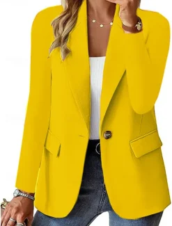 Sale Women's Blazer Button Solid Color Casual / Daily Stylish Regular Fit Outerwear Long Sleeve Winter ArmyGreen S Women Blazers & Suits