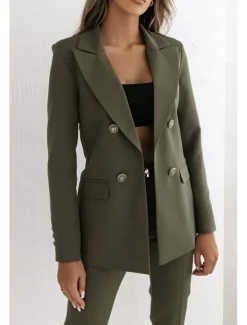 Sale Women's Blazer Button Solid Color Casual / Daily Stylish Regular Fit Outerwear Long Sleeve Winter ArmyGreen S Women Blazers & Suits