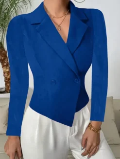 New Women's Blazer Buttons Solid Color Warm Fashion Regular Fit Outerwear Long Sleeve Winter Black S Women Blazers & Suits