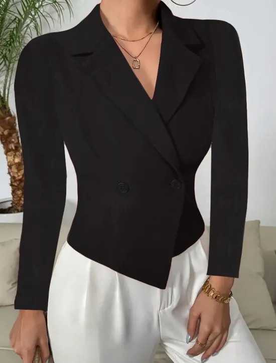 New Women's Blazer Buttons Solid Color Warm Fashion Regular Fit Outerwear Long Sleeve Winter Black S Women Blazers & Suits