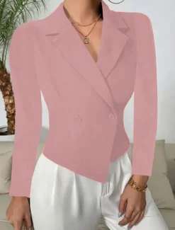 New Women's Blazer Buttons Solid Color Warm Fashion Regular Fit Outerwear Long Sleeve Winter Black S Women Blazers & Suits