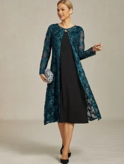 Clearance Women's Blazer Caot Jacket Lace Embroidered Sequin Elegant Floral Formal Anniversary Party Wedding Guest Open Front Long Crewneck Regular Fit Long Sleeve Outerwear Navy Blue Spring Fall Women Blazers & Suits|Coats & Trench Coats