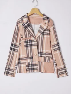 Clearance Women's Blazer Chinos Long Sleeve Shirt Collar Plaid Patchwork Fall Regular Fit Women Two Piece Sets