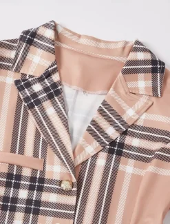Clearance Women's Blazer Chinos Long Sleeve Shirt Collar Plaid Patchwork Fall Regular Fit Women Two Piece Sets