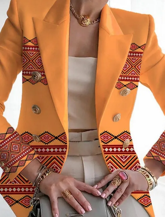 Online Women's Blazer Comfortable Breathable Pocket Buttons Print Fashion Casual Geometric Office Street Casual Daily Wear Single Breasted Regular Turndown Regular Fit Long Sleeve Outerwear Pink Purple Women Blazers & Suits