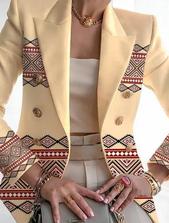 Online Women's Blazer Comfortable Breathable Pocket Buttons Print Fashion Casual Geometric Office Street Casual Daily Wear Single Breasted Regular Turndown Regular Fit Long Sleeve Outerwear Pink Purple Women Blazers & Suits