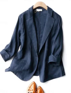 Hot Women's Blazer Comfortable Breathable Pocket Casual Plain Office Street Casual Daily Wear Single Breasted Regular Turndown Regular Fit Long Sleeve Outerwear Blue Beige Gray Summer Spring Women Blazers & Suits
