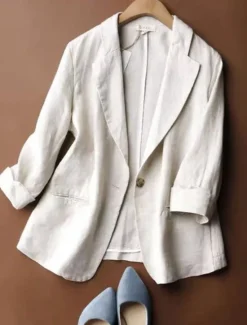 Hot Women's Blazer Comfortable Breathable Pocket Casual Plain Office Street Casual Daily Wear Single Breasted Regular Turndown Regular Fit Long Sleeve Outerwear Blue Beige Gray Summer Spring Women Blazers & Suits