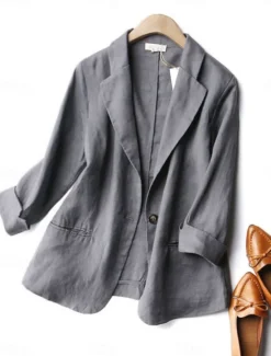 Hot Women's Blazer Comfortable Breathable Pocket Casual Plain Office Street Casual Daily Wear Single Breasted Regular Turndown Regular Fit Long Sleeve Outerwear Blue Beige Gray Summer Spring Women Blazers & Suits