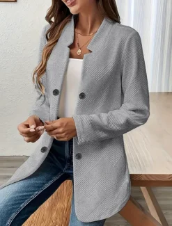 Discount Women's Blazer Comfortable Breathable Buttons Casual Plain Office Street Casual Daily Wear Single Breasted Regular Stand Collar Regular Fit Long Sleeve Outerwear Black White Pink Summer Fall Women Blazers & Suits