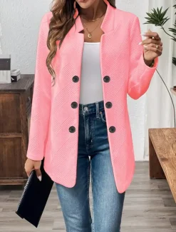 Discount Women's Blazer Comfortable Breathable Buttons Casual Plain Office Street Casual Daily Wear Single Breasted Regular Stand Collar Regular Fit Long Sleeve Outerwear Black White Pink Summer Fall Women Blazers & Suits