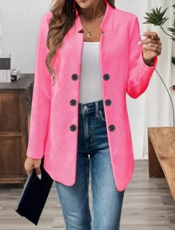 Discount Women's Blazer Comfortable Breathable Buttons Casual Plain Office Street Casual Daily Wear Single Breasted Regular Stand Collar Regular Fit Long Sleeve Outerwear Black White Pink Summer Fall Women Blazers & Suits