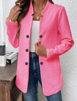 Discount Women's Blazer Comfortable Breathable Buttons Casual Plain Office Street Casual Daily Wear Single Breasted Regular Stand Collar Regular Fit Long Sleeve Outerwear Black White Pink Summer Fall Women Blazers & Suits